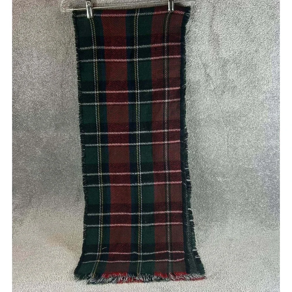 Tommy Hilfiger Scarf Red Green Plaid Fringe Acrylic Unisex‎